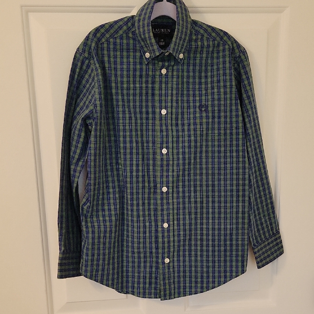 Great Condition Boys Lauren Ralph Lauren Blue & Green Dress Shirt Size 10